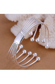 Fashion Flower Shape Silver Plated Copper Five Ball Bangle Bracelets(Silver)(1Pc)