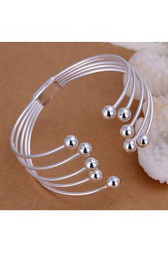 Fashion Flower Shape Silver Plated Copper Five Ball Bangle Bracelets(Silver)(1Pc)