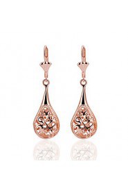 Fashion Drop Shape Tin Alloy Rose Gold Plated Czech Drill Earrings(Rose Gold)(1Pr)