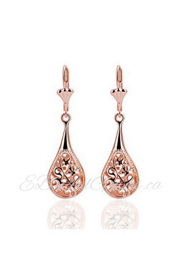 Fashion Drop Shape Tin Alloy Rose Gold Plated Czech Drill Earrings(Rose Gold)(1Pr)