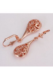 Fashion Drop Shape Tin Alloy Rose Gold Plated Czech Drill Earrings(Rose Gold)(1Pr)