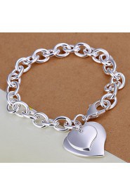 Siver Plated Heart Pattern Copper Chain Bracelet