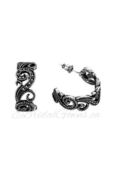 Exaggeration Folwer Shape Hollow Fashion Tin Alloy Czech Drill Earring Studs(Black)(1Pr)