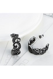 Exaggeration Folwer Shape Hollow Fashion Tin Alloy Czech Drill Earring Studs(Black)(1Pr)