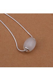 Fashion Oval Beads Silver Plated European And American Style Necklace(White)(1Pc)