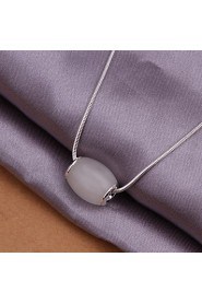 Fashion Oval Beads Silver Plated European And American Style Necklace(White)(1Pc)