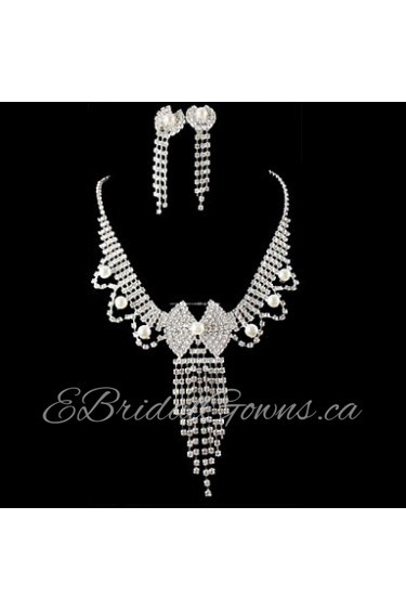 Wedding Bridal Bridesmaid Crystal Necklace Earrings Jewelry Set