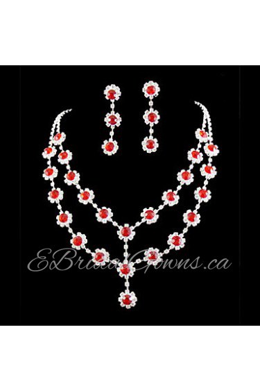 Wedding Bridal Bridesmaid Crystal Necklace Earrings Jewelry Set