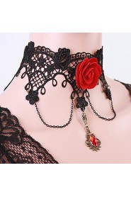 Ladies' Black Lace Red Roses Necklace