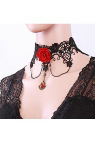 Ladies' Black Lace Red Roses Necklace