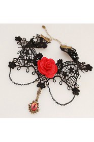 Ladies' Black Lace Red Roses Necklace