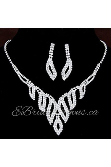 European Style Fashion Shiny Rhinestone Bridal Necklace Earring Set