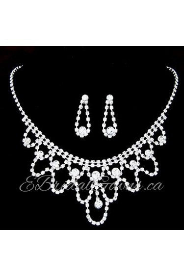 European Style Fashion Shiny Rhinestone Bridal Necklace Earring Set