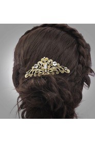 8.5cm Gold Rhinestone and Zircon Bridal Wedding Prom Flower Girl Leaves Flower Hair Comb