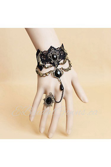 Retro Court Gem Pearl Lace Bracelet with Ring