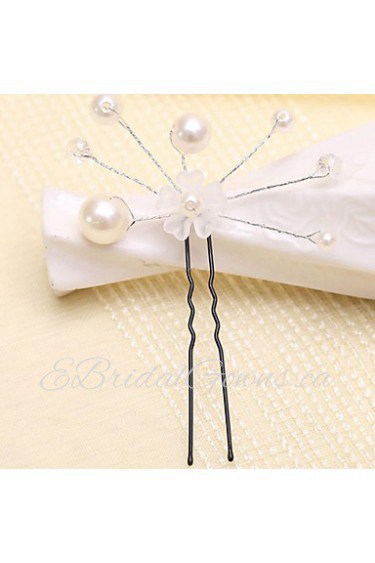 Bride's Flower Shape Pearl Wedding Hairpins 1 PC