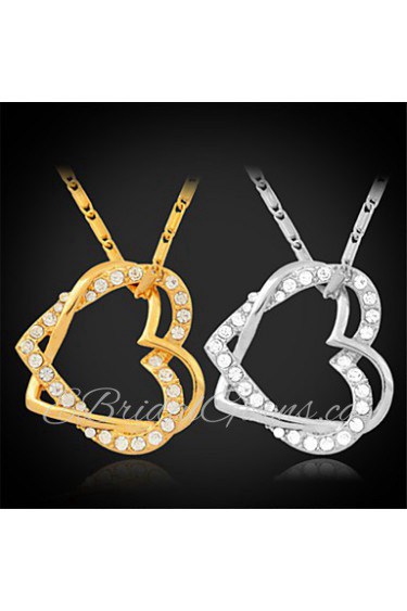 Luxury Hearts Charm Pendant Necklace 18K Real Gold Platinum Plated Jewelry Gift for Women