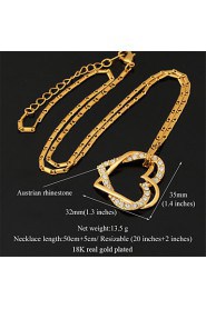 Luxury Hearts Charm Pendant Necklace 18K Real Gold Platinum Plated Jewelry Gift for Women