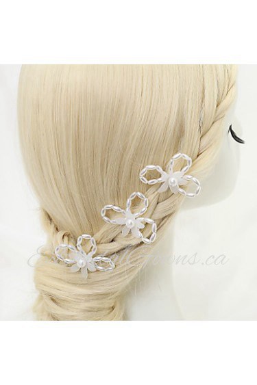 Women's / Flower Girl's Alloy / Imitation Pearl Headpiece-Wedding / Special Occasion Hair Pin 3 Pieces White Round