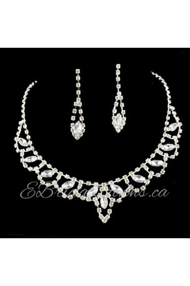 Wedding Bridal Bridesmaid Crystal Necklace Earrings Jewelry Set