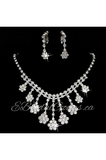 Wedding Bridal Bridesmaid Crystal Necklace Earrings Jewelry Set