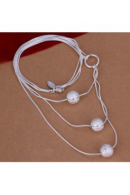 Classic Three Round Beads Pendant Silver Plated Snake Chain Necklace Jewelry(White)(1Pc)