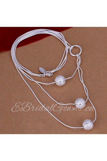 Classic Three Round Beads Pendant Silver Plated Snake Chain Necklace Jewelry(White)(1Pc)