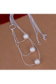 Classic Three Round Beads Pendant Silver Plated Snake Chain Necklace Jewelry(White)(1Pc)