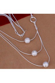 Classic Three Round Beads Pendant Silver Plated Snake Chain Necklace Jewelry(White)(1Pc)