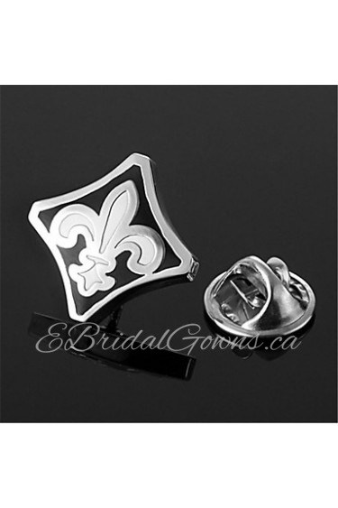 Fleur De Lys Black White Anchor Louis XIII Silver Men's Lapel Pin Emblem Badge