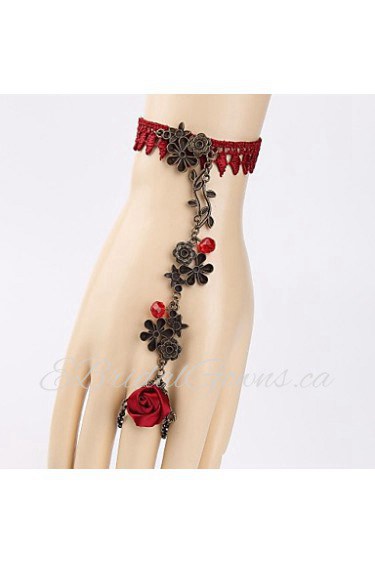 Red Rose Crystal Lace Bracelet Band Ring