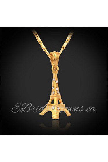 Women's Cute Eiffel Tower Pendant Necklace 18K Real Gold Platinum Plated Crystal Romantic Love Gift for Women