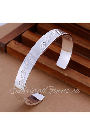 Fashion LOVE Round Shape Silver Plated Copper Bangle Bracelets (Silver)(1Pc)