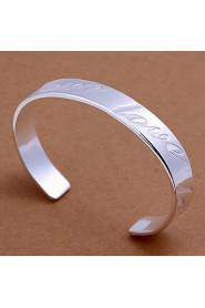 Fashion LOVE Round Shape Silver Plated Copper Bangle Bracelets (Silver)(1Pc)