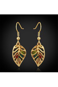 Cute Leaves Women's Drop Dangle Earrings 18K Real Gold Plated Austrian Rhinestone Exquisite Jewelry Gift for Women