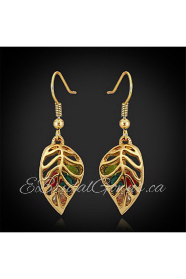 Cute Leaves Women's Drop Dangle Earrings 18K Real Gold Plated Austrian Rhinestone Exquisite Jewelry Gift for Women