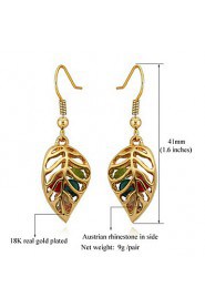 Cute Leaves Women's Drop Dangle Earrings 18K Real Gold Plated Austrian Rhinestone Exquisite Jewelry Gift for Women