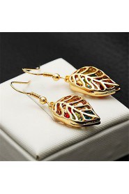 Cute Leaves Women's Drop Dangle Earrings 18K Real Gold Plated Austrian Rhinestone Exquisite Jewelry Gift for Women