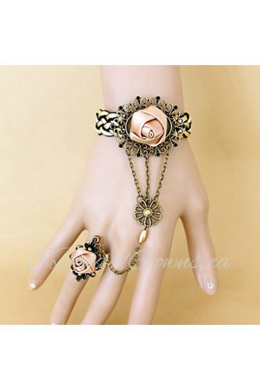 New Fashion Retro Coffee Rose Bracelet Ring Set