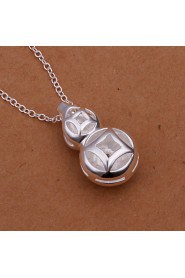 Fahion Cucurbit Shaped Silver Plating Gem-set Chain Necklace Contracted Blocks Zircon Silver Necklace(Silver)(1Pc)