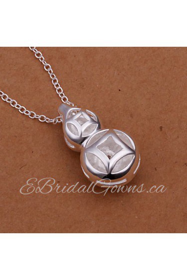 Fahion Cucurbit Shaped Silver Plating Gem-set Chain Necklace Contracted Blocks Zircon Silver Necklace(Silver)(1Pc)