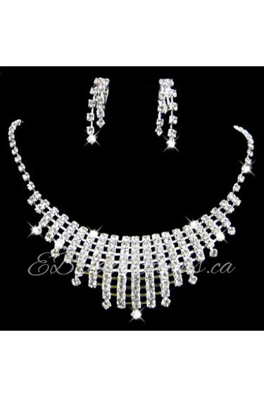 Wedding Bridal Bridesmaid Crystal Necklace Earrings Jewelry Set