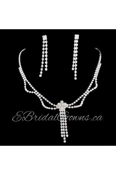 Wedding Bridal Bridesmaid Crystal Necklace Earrings Jewelry Set