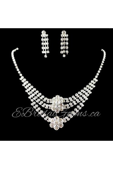 Wedding Bridal Bridesmaid Crystal Necklace Earrings Jewelry Set