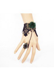 Retro Gothic Black Lace Bracelet Ring Set