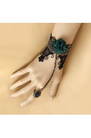 Retro Gothic Black Lace Bracelet Ring Set