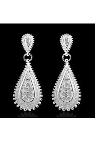 Fashion Drop Shaped Silver Plating Silver Zircon Earrings Jewelry(White,Blue)(1Pair)