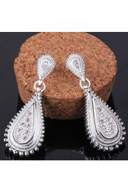 Fashion Drop Shaped Silver Plating Silver Zircon Earrings Jewelry(White,Blue)(1Pair)