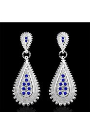 Fashion Drop Shaped Silver Plating Silver Zircon Earrings Jewelry(White,Blue)(1Pair)