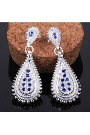 Fashion Drop Shaped Silver Plating Silver Zircon Earrings Jewelry(White,Blue)(1Pair)